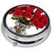 Red Roses Printed Round Pill Box - 3 Compartment Mini Portable Travel Organizer for Vitamins & Medications - Buy Online on GoSupps.com
