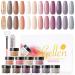 Gellen Dip Powder Nail Set, 12 Pcs Nude Grays Glitters Fall Winter Colors, Nail Dipping Powder Starter Kit, for French Nail Art Dip Manicure DIY Salon , No Lamp Needed Cured
