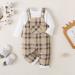 Puseky Baby Boy Long Sleeve Romper with Plaid Suspenders Overall Pants | 6-12 Months | White - Buy Online on GoSupps.com