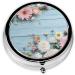 Teal Floral Mini Round Pill Box - 3 Compartment Travel Organizer for Home & Office - Buy Online on GoSupps.com