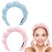 2Pack Spa Headband for Women Mimi and Co Spa Headband Makeup Headband Sponge & Terry Towel Cloth Fabric Hair Band for Washing Face Skincare Makeup Removal Hair Accessories Pink+Blue