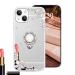 Omorro compatible with iPhone 13 mini make-up mirror case for women girls luxury bling glitter rhinestone with shiny crystal diamond ring stand holder finger grip cute girly case silver silver iphone 13 mini