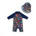 BONVERANO Baby Boys Swimsuit Toddler Bathing Suit Short-Sleeve Zipper One Piece Swimwear with UPF 50+ Sun Protection 18-24 Months Colorful Fish