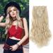 17" 8Pcs Clip in Hair Extensions Bleach Blond Synthetic Hairpiece Extension Curly Wavy Hair Pieces For Full Head 17 Inch Curly #Bleach Blond-2
