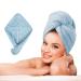LTBL microfiber hair cloth wrap large double-layer thickened hair drying towel with button fast drying hair towels for women (light blue)