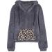 Bigfanshu Womens Sweaters Winter Warm Long Sleeve Stitching Leopard Plush Blouse Coat Sweater Gray