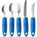 Special Supplies Adaptive Utensils (5-Piece Kitchen Set) Wide, Non-Weighted, Non-Slip Handles for Hand Tremors, Arthritis, Parkinsons or Elderly Use - Stainless Steel Knives, Fork, Spoons - Blue