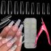 LoveOurHome 500pc Clear Coffin Fake False Nails Ballerina Acrylic Nail Tips Full Cover 10 Sizes with Clipper Scissors Iridescent Glitter Flakes Supplies Kit for Manicure Fingernail Designs Full Cover Coffin