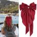 Red Hair Bow Hair Clip Hair Bows for Women Big Bowknot Hairpin French Hair Clips with Long Ribbon Solid Color Hair Barrette Clips Soft Satin Silky Hair Bows for Women Girls(Red-1pc)