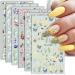6 Sheets Flower Nail Art Stickers Decals 5D Embossed Nail Supplies Spring Summer Nail Decorations Colorful Flower Green Leaf Butterfly Stereoscopic Cute Design Nail Accessories DIY for Women Girls