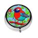 Colorful Birdsround Pill Box 3 Compartment Round Pill Box Organizer * Portable Travel Pill Box for Traveling.