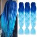 Jumbo Braiding Hair synthetic Ombre Braiding Hair 3 Pack 24 Inch High Temperature Synthetic Crochet Braids Hair Extensions(Blue/Sky Blue) 24 Inch Blue/Sky Blue