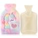 Hot Water Bottle with Cover Removeable & Washable Soft Unicorn Plush Bottle Cover Warm in Winter Natural Rubber 1 L for Neck Waist Back Legs Shoulder (Red)