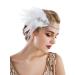 SWEETV Flapper Headband 1920s Headpiece  Rhinestone Feather Roaring 20s Great Gatsby Hair Accessories for Women White