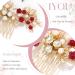 IYOU Pearl Wedding Hair Combs Red Flower Hair Accessories Crystal Leaf Headpiece Prom Bridal Hair Piece for Brides and Bridesmaids - Buy Online on GoSupps.com