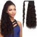 DODOING Kinky Curly Wrap Around Yaki Ponytail Extension Long Wavy Synthetic Hair Extensions Clip in Ponytail for Women Beauty and Fashion 1# Black Brown-Wrap Around