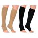 GODORIO 2 Pairs Open Toe Compression Socks for Women and Men Knee High Circulation 15-25 mmHg Best Support for All Day Wear Black/Beige 2X-Large