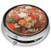 Colourful Flowers Portable Metal Pill Box | Round Mini 3-Compartment | Travel Essential for Small Pills | Hinged Fastening Design | International Shipping Available - Buy Online on GoSupps.com