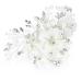 Honey Bear women bridal jewelry flower hair feast hair for wedding crystal rhinestone with simulated pearl hair accessories reusable (white)