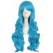 MapofBeauty 28 inch/70cm Side Parting Bangs Charming Women Long Curly Full Hair Wavy Wig (Cyan Blue)