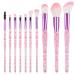 10 PCS Glitter Crystal Makeup Brush Set Cute Makeup Brushes Bling Professional Concealer Eye Shadow Eyeliner Blush Lip Blending Synthetic Brushes Tools Kit Face Cosmetics Blending Brushes for Women pink