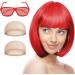 AOMIG Short Bob Wig for Women 4 Pack Short Red Bob Wigs Set with Sunglass and Wig Cap Neon Fancy Dress Accessory Cosplay Party Wig with Bangs Synthetic Straight Wig for Daily Halloween Decorations - Buy Online on GoSupps.com