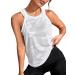 OYOANGLE Women's Camo Print Sleeveless Workout Shirts Exercise Running Tank Tops Active Gym Tops Medium White