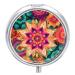 Round Pill Box Boho Mandala Colorful Flowers Print 3 Compartment Medicine Pill Case Print Pill Organizer Decorative Metal Portable Pill Box Pocket Pill Box Style