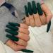 Bufenia matt pure colorful artificial nails long ballerina to press coffin complete cover wrong nails for women and girls 24 pieces (dark green)
