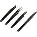MLASH Set of 4 Diamond Grip NANO Fiber Tip Tweezers - Classic & Volume Eyelash Extensions - Japanese Steel (Black) - Buy Online on GoSupps.com
