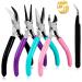 4 Pack Jewelry Pliers Jewelry Making Pliers Tools Kit with Needle Nose Pliers/Chain Nose Pliers Round Nose Pliers Bent Nose Pliers Wire Cutters for Wire Wrapping Earring Craft Making Supplies Mix Color
