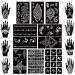 Koogel 18 Sheets Henna Tattoo Stencil Kit, 97 PCS Temporary Glitter Airbrush Flower Tattoo Stencils for Women and Girls Arabian Realistic Tattoo Stickers for Face Paint Body Art Black-1