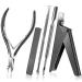 Acrylic Nail Clipper 5 in 1 Kit with Glass Nail File Cuticle Trimmer Nipper and Cuticle Pusher Nail Gel Polish Remover Stainless Steel Professional Manicure Pedicure Christmas Gifts(Black)