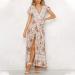 Women's Flower Print Maxi Dress - Casual Summer Vintage Sundress | V-Neck, Short Sleeve, Plus Size - White (X-Large) - Buy Online on GoSupps.com