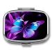 Pill Box Blue Purple Butterfly Print 2 Compartment Medicine Pill Case Pill Organizer Decorative Metal Portable Pill Box for Pocket Or Purse Style
