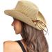 UPF 50+ Wide Brim Straw Sun Hat with Wind Lanyard - Beige/Brown, One Size - Buy Online on GoSupps.com