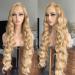 LOLYDEER Honey Blonde 13x4 Lace Front Wig 32 Inch Loose Wave Brown Blonde Mixed Color Glueless Synthetic Lace Front Wig Pre Plucked Blonde Wigs For Black Women HD Lace 150% Density Long Blonde Wig sandstone