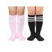 Century Star Kids Child Soccer Socks Uniform Socks Girls Toddler Knee High Socks Tube Socks with Stripes for Girls Boys One Size 02 Pair Pink Black White