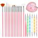 Hethyo Resin Nail Art Palette Tool Kit  Heart-Shaped Golden Edge Nail Art Painting Mixed Color Palette 15 Pcs Pink Nail Art Brushes 5 Pcs Double-Ended Nail Dotting Tool for Nail Art