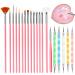 Hethyo Resin Nail Art Palette Tool Kit  Heart-Shaped Golden Edge Nail Art Painting Mixed Color Palette 15 Pcs Pink Nail Art Brushes 5 Pcs Double-Ended Nail Dotting Tool for Nail Art