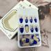 Shop Blue Press On Nails - Almond Medium Acrylic False Nails with Gold Foil & Rhinestones | Full Cover Glossy Coffin Stick-on Set - Buy Online on GoSupps.com