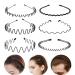 Men's Hair Bands Elastic Wavy Hair Bands Metal Hair Bands for Men a range of Black Non-slip Metal Headbands Outdoor Sports Headbands Everyday Wear (6pcs) 6 PCS