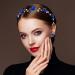 OIIKI Crystal Navy Blue Flower Crown Bridal Headband with Earring - Wedding Hairpiece for Women and Girls - Buy Online on GoSupps.com