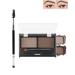 2-Color Eyebrow Powder Palette Waterproof Long-Lasting Eyebrow Makeup Kit Defined Brow Filler Lightweight Blendable Natural Full Look for Sparse Eyebrows with Brush -03 Medium Brown + Dark Brown