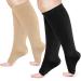 2Pairs Plus Size Compression Socks for Women Wide Calf Open Toe Medical Compression Stockings Support Knee High Calf 15-25mmHg Flight Compression Socks (XXL Black/Beige)