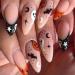 Halloween French Tip Press on Nails Medium Almond Fake Nails Glossy Nude Glue on Nails with Pumpkin Ghost Bat Designs False Nails Orange Black French Tip Stick on Nails for Women Girls 24Pcs 8-Cute Spooky Bat