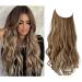 SARLA Highlight Hair Extensions Invisible Wire Ash Medium Brown/Ash Blonde Adjustable Transparent Headband Wavy Curly Long Synthetic Hairpiece 18 Inch for Women No Clip 18 Inch (Pack of 1) Ash Medium Brown/Ash Blonde