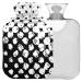 NAANLE black and white polka dots hot water bottle with reference transparently warm water bottle 1l heat bottle for pain relief hot and cold therapy bed hand feet warmer