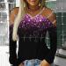 SineMine Women's Rhinestone Print Long Sleeve Top | V Neck Loose Fit Blouse | Off The Shoulder Cut Out T-Shirt - Buy Online on GoSupps.com