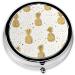 Gold Glitter Pineapples Round Pill Box - 3 Compartment Mini Travel Organizer for Vitamins & Medications - Buy Online on GoSupps.com